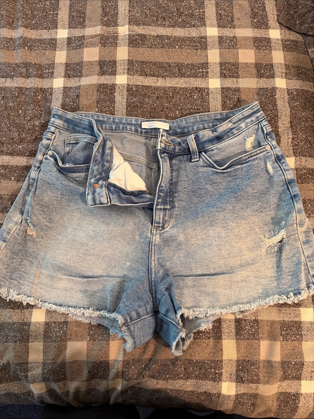 LC Lauren Conrad Light Blue Distressed High-Rise Denim Shorts